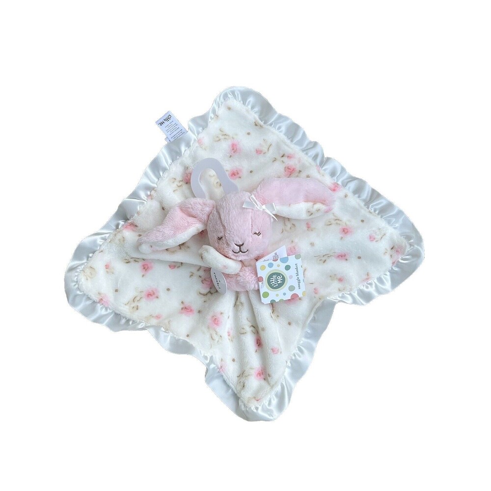 Little Me Pink Bunny Rattle Plush Security Baby Blanket Lovey Ruffled Satin Trim